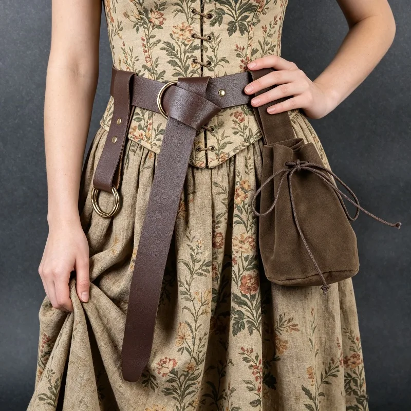 Vintage Medieval PU Belt Waist Bag Skirt Clip Set, For Outdoor Hiking, Holiday Gift Carnival Halloween Novelty Clothing Addition