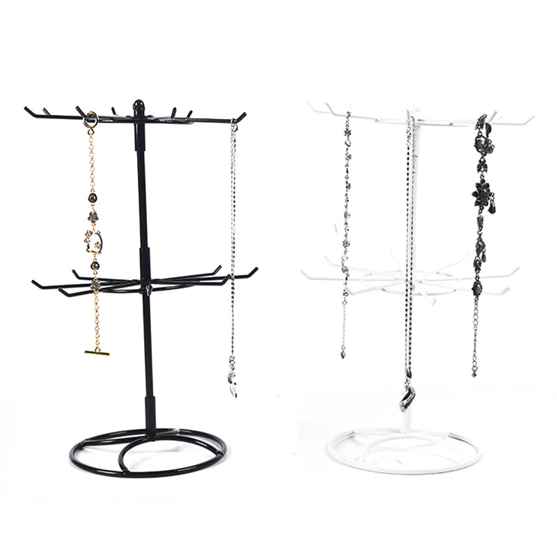 Jewelry Display Stand 2 Tier Round Metal Necklace Organizer For Hanging Earrings Rings Bracelets Watches Hair Band Storage Rack image 2