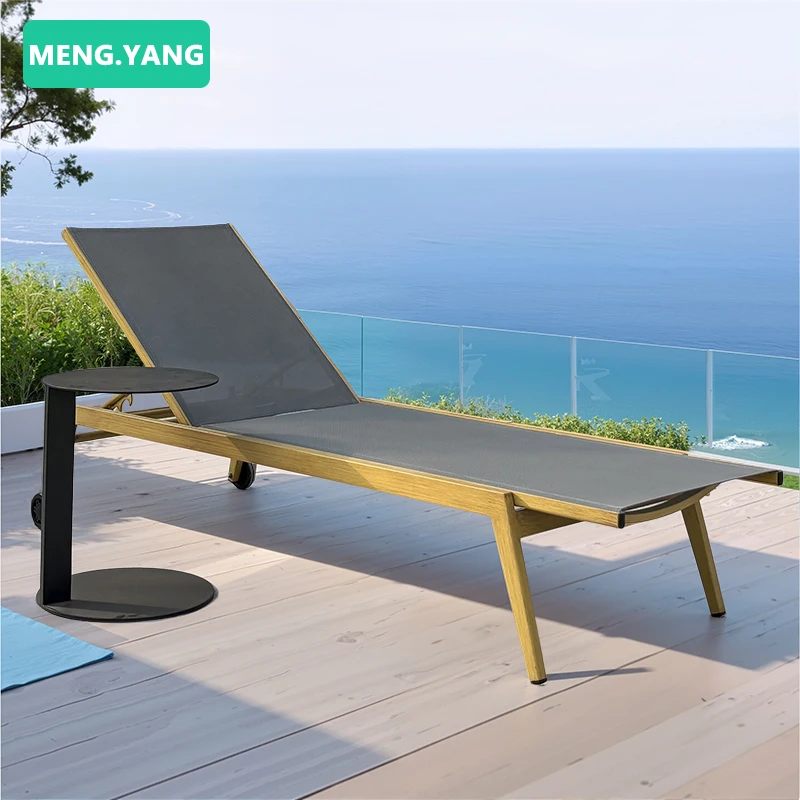 Modern Outdoor Beach Chaise Leisure Sun Bed Lounge Chair Garden Furniture Teslin Mesh Aluminum Sun Loungers For Poolside