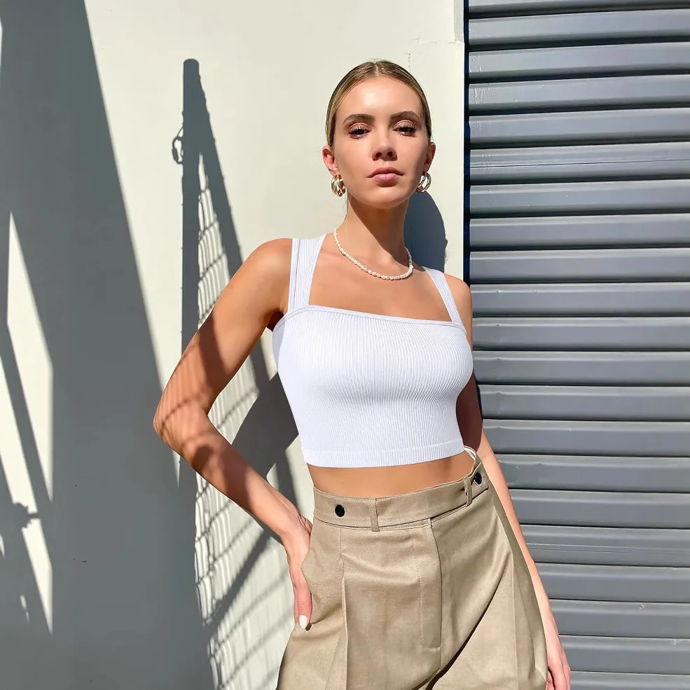 

Women's Svel Square Collar Elastic T-irt Slim Fit Vest Strap Crossbody ort Top Street Sle Polyester Spring 2024