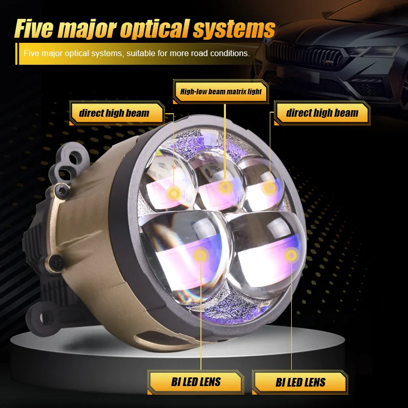 NXY B5 3 Inch Bi LED Projector Lens Headlight 180W 6000K 5 Lens Laser Hi Lo Beam Retrofit Car Lamp Super Bright H4 H7 H11