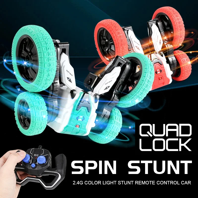 COOL fiore deformato auto acrobatica bifacciale con telecomando 360 ° regalo di compleanno per auto giocattolo per bambini con luce LED rotante