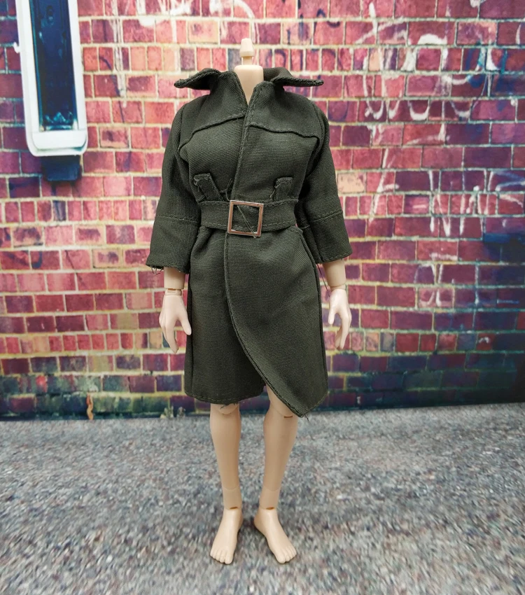 Longo casaco militar feminino, casaco corta-vento, modelo de boneco de ação de 12 ", cor verde, escala 1:6, moda