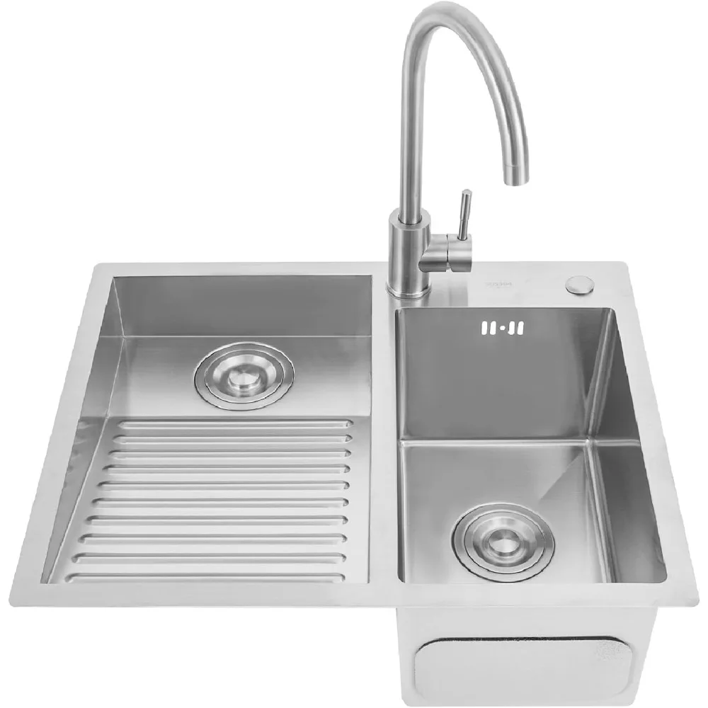 

Раковина для стирки из нержавеющей стали со стиральной доской 23,62 * 18,89 дюйма, верхнее крепление и под креплением, раковина для стирки, умывальник с двойной чашей La