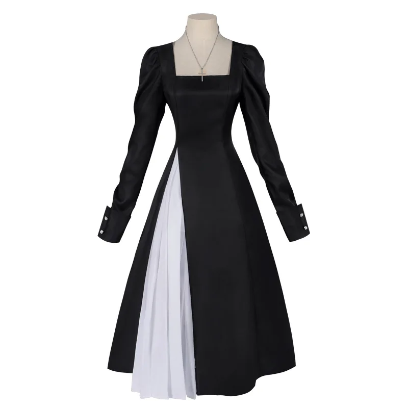 European and American Women's Pleated Dress, Slim Fit, Figure-Flattering, Nun-Style, Cross, Dark Gothic Cosplay view 4