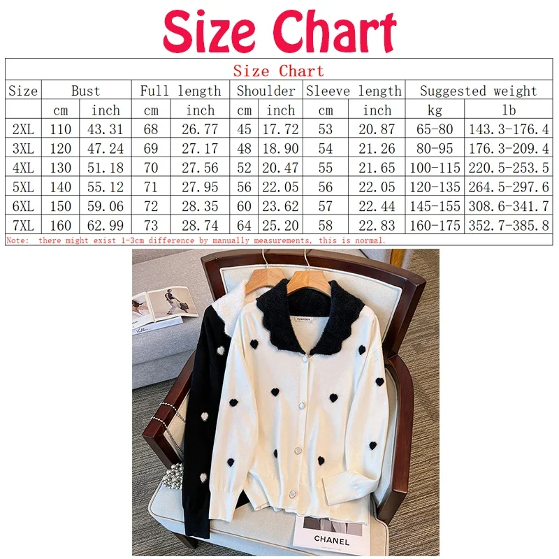 Kroean style women 100/150/175kg Large size Women clothing Chest 150/160cm  Loose Cardigans women Knitted Sweater Coats 6XL 7XL