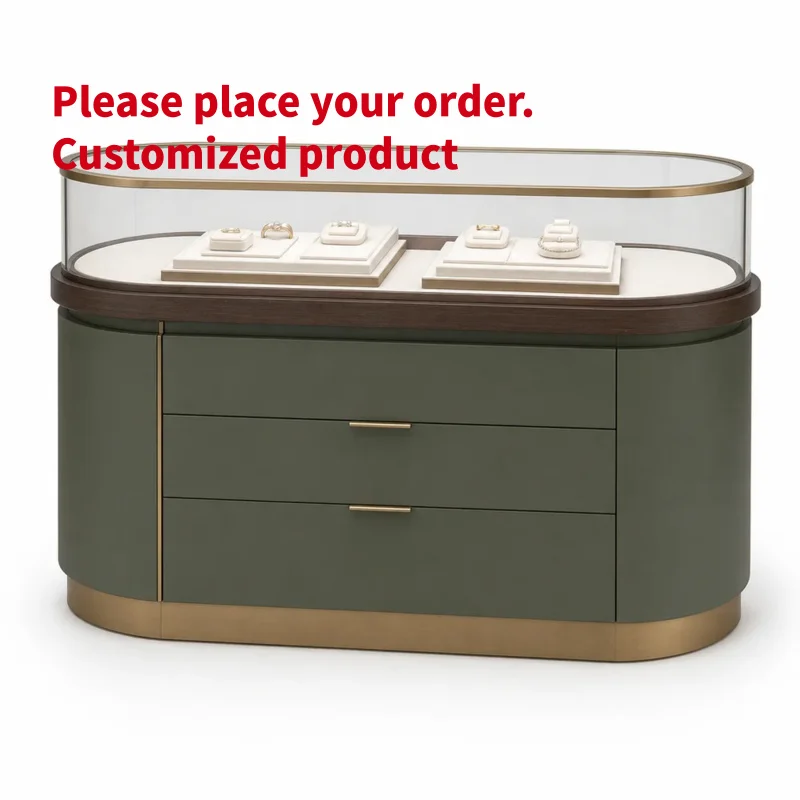 custom.Custom Eco-Friendly Jewelry Display with LED Light Glass Wood Stainless Steel Durable Showcase Exhibition Retail