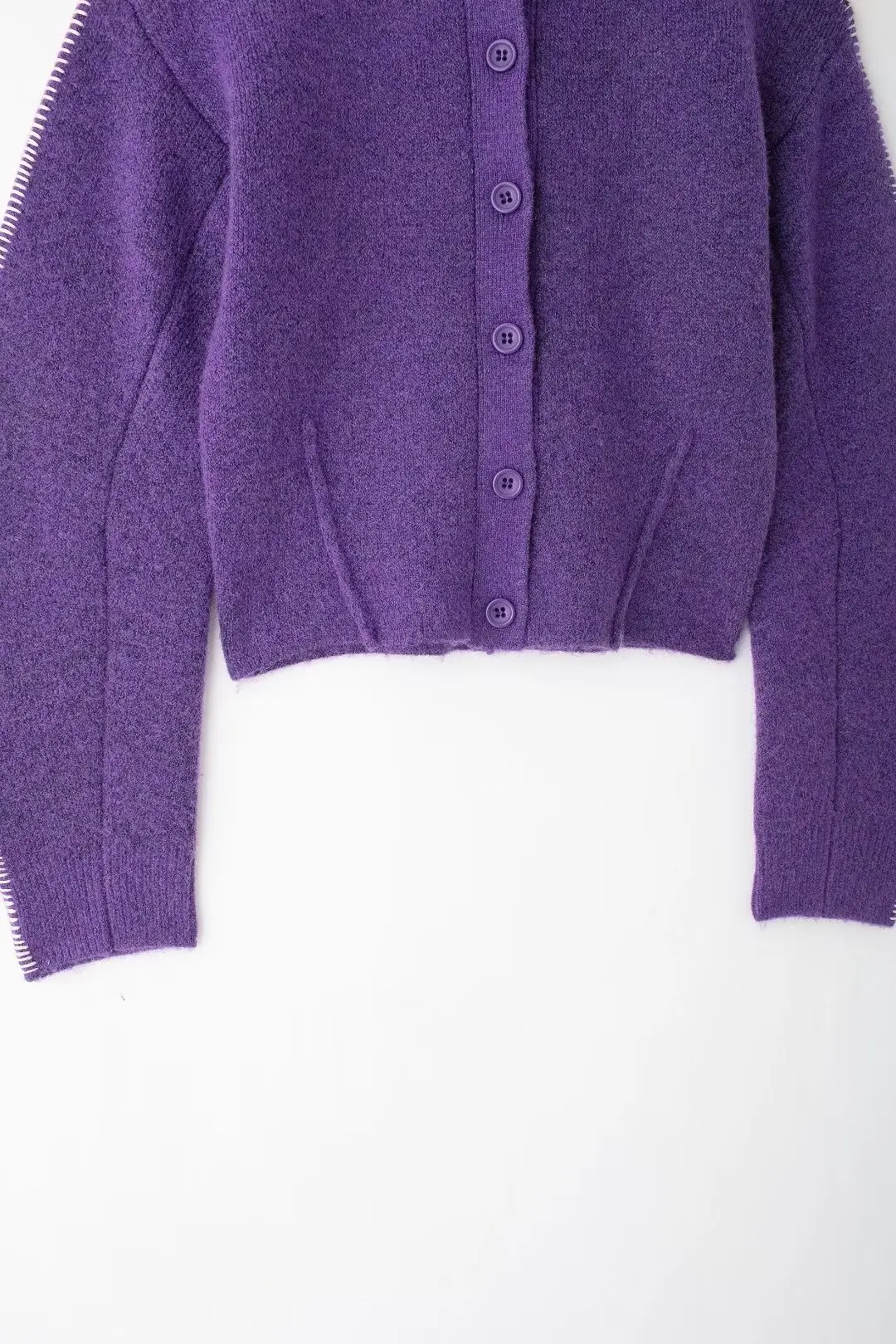 Tangada 2024 Women Elegant Purple Cardigan Sweaters Buttons Long Sleeve Female Crop Jumper 3H0822