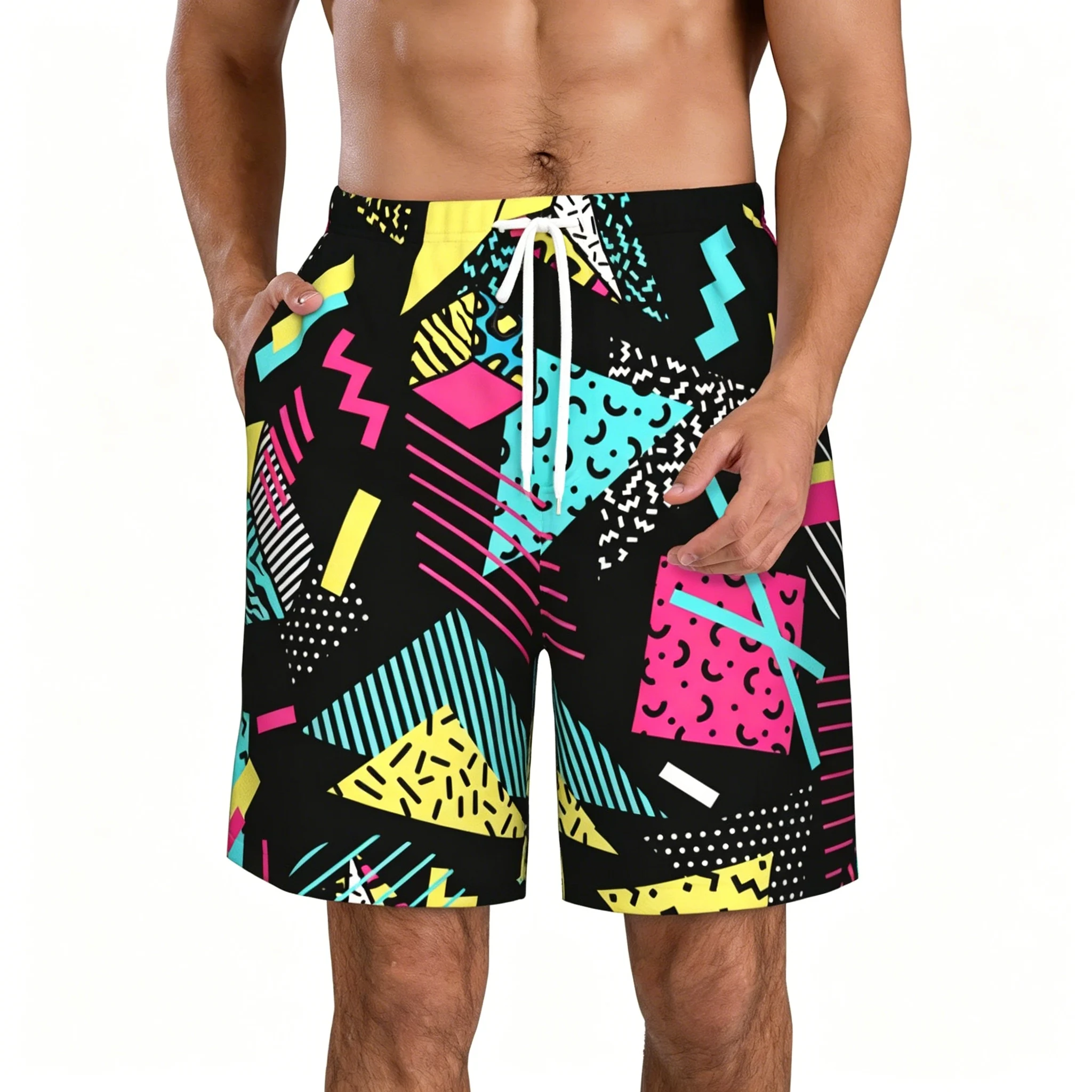 Hot Selling Top Memphis Style Men Swim Trunks, Quick Dry Board Shorts, Ideal for Beach and Sports Activities