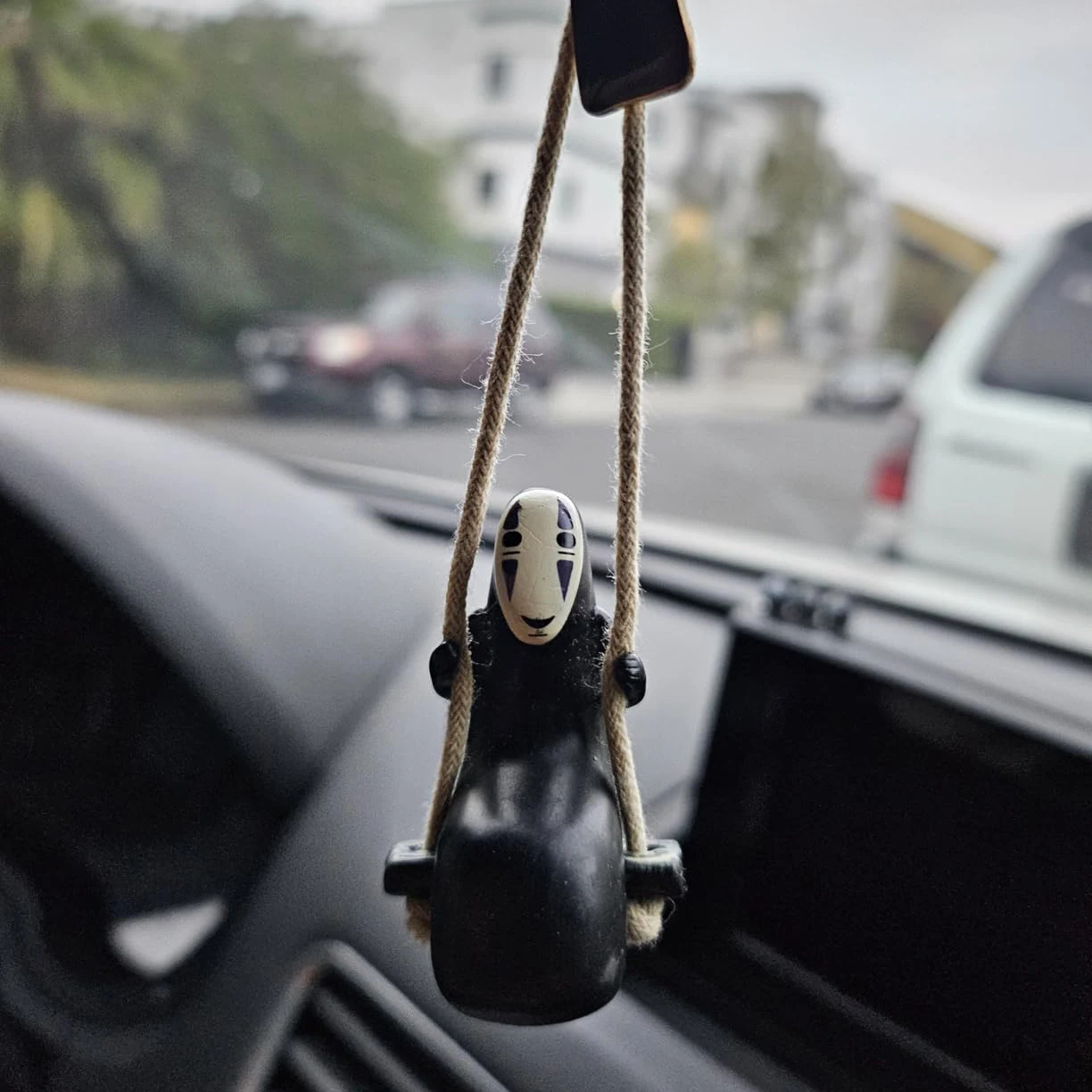 No Face Man Car Pendant Hanging Swing Miniature Car Rear View Mirror Accessories, Mini Anime Figurines Car Interior Accessories