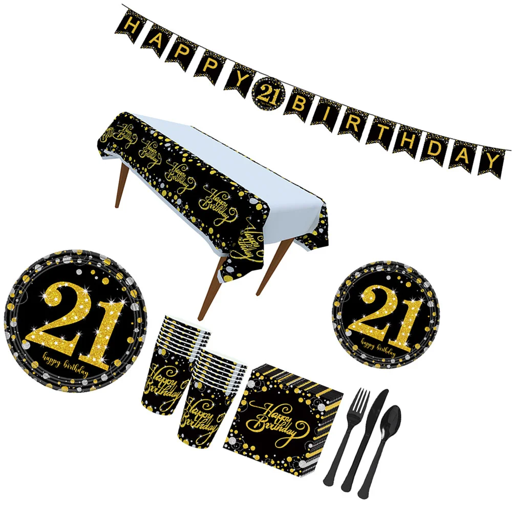 114 Pcs Party Supplies Gold Decor The Banner Happy Birthday Paper Tableware Flatware