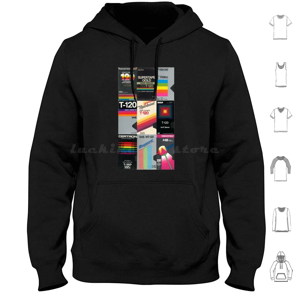 Vhs Covers Hoodies Long Sleeve Vhs Video Tape Retro Box Art Cover Recoton Supertape Blank 80S 1980S 90S 1990S Vaporwave