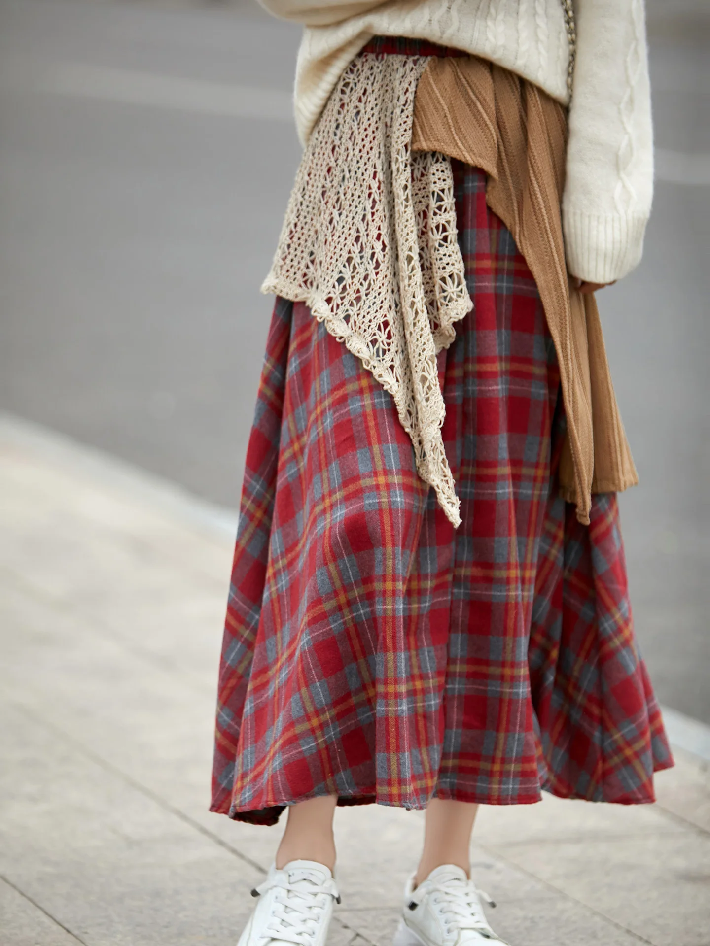 

Юбка-миди с высокой талией в клетку в стиле ретро, женская юбка трапециевидной формы, утягивающая повседневная юбка из неэластичной ткани, дизайн с высокой талией