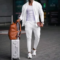 Autumnwinter männer casual blazer set neue mode Waffel baseball anzug rundhals tasche reißverschluss langarm hosen zwei-stück se