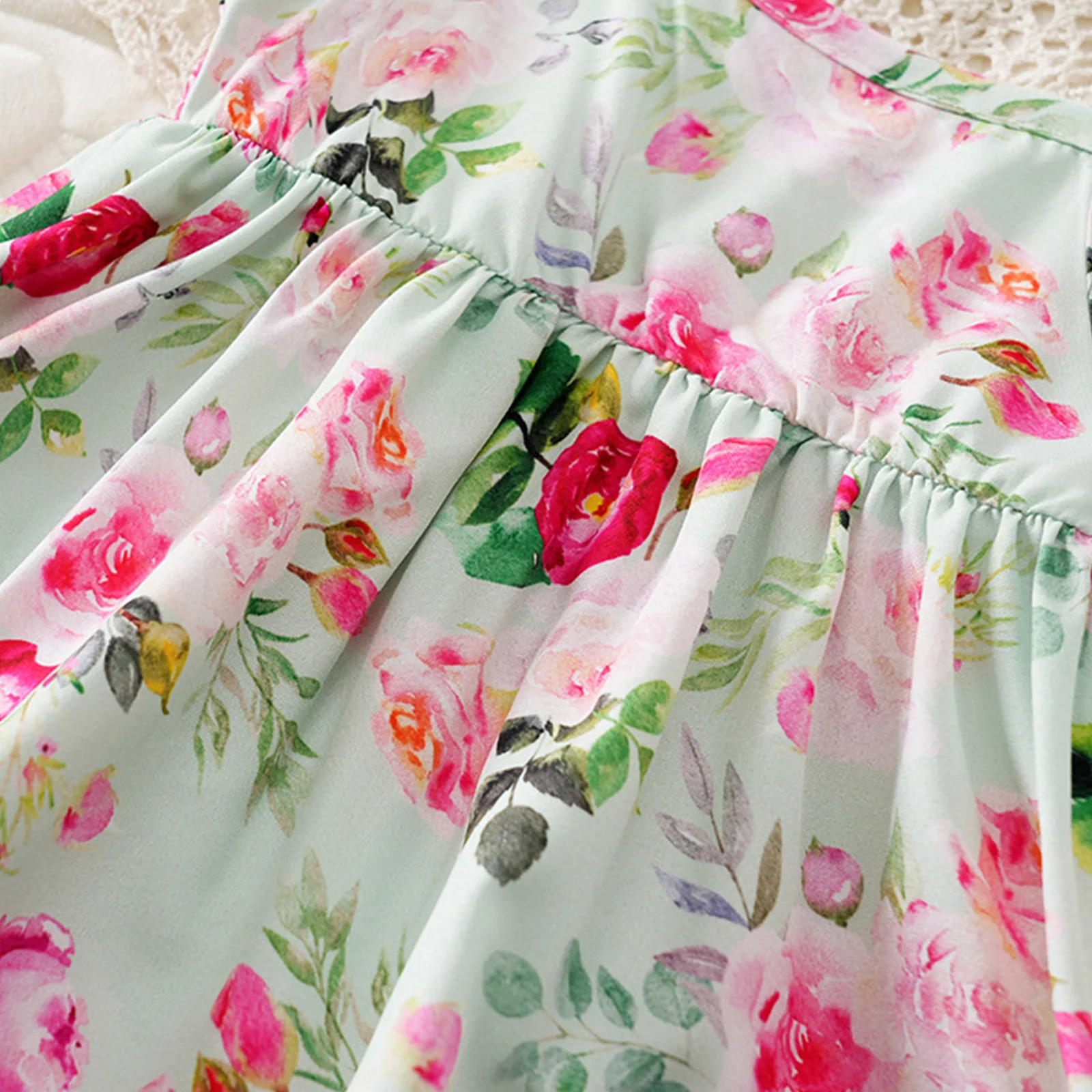 幼児女の赤ちゃん春秋甘い花柄プリントドレス長袖リブカーディガンシュラッグコート子供服衣装