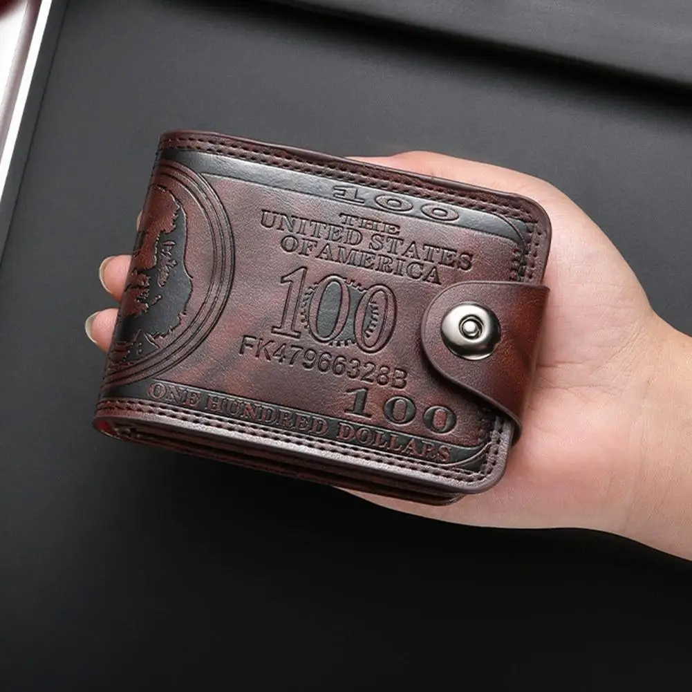 Vintage 100-Dollar-Muster Herren-Geldbörse aus PU-Leder, kurze Bifold-Geldbörse mit mehreren Kartenfächern und Münzfach für Herren – Detail 4