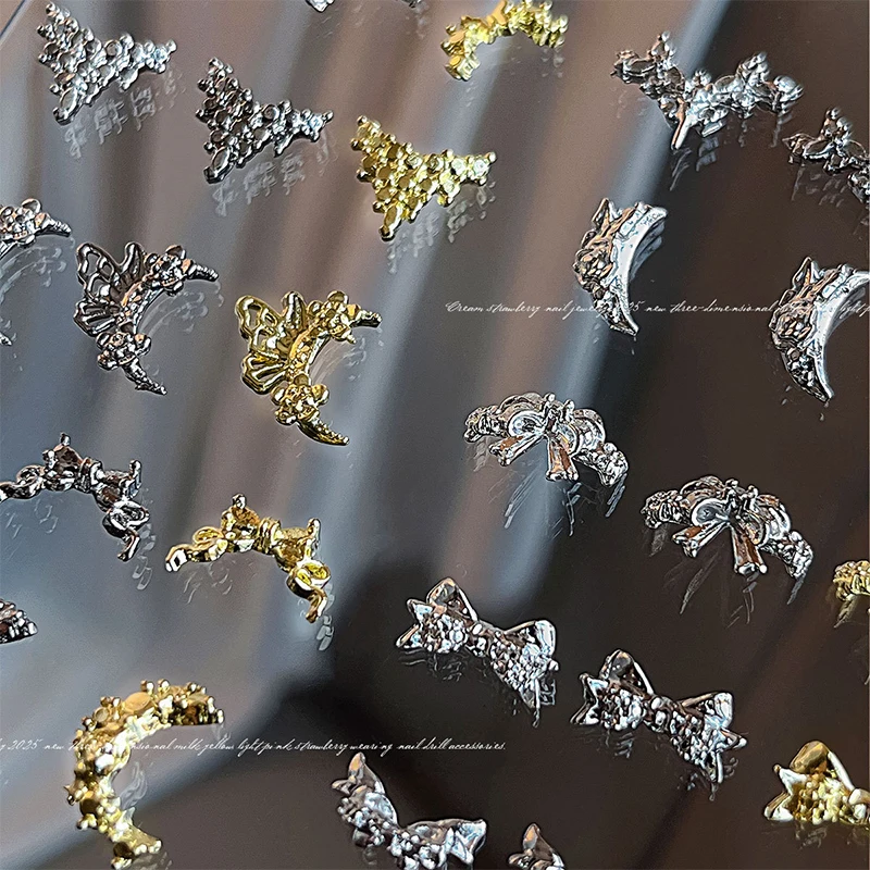 10 Uds. De decoración de mariposas con lazo de diamante para decoración de uñas, taladros, adornos de manicura, accesorios brillantes