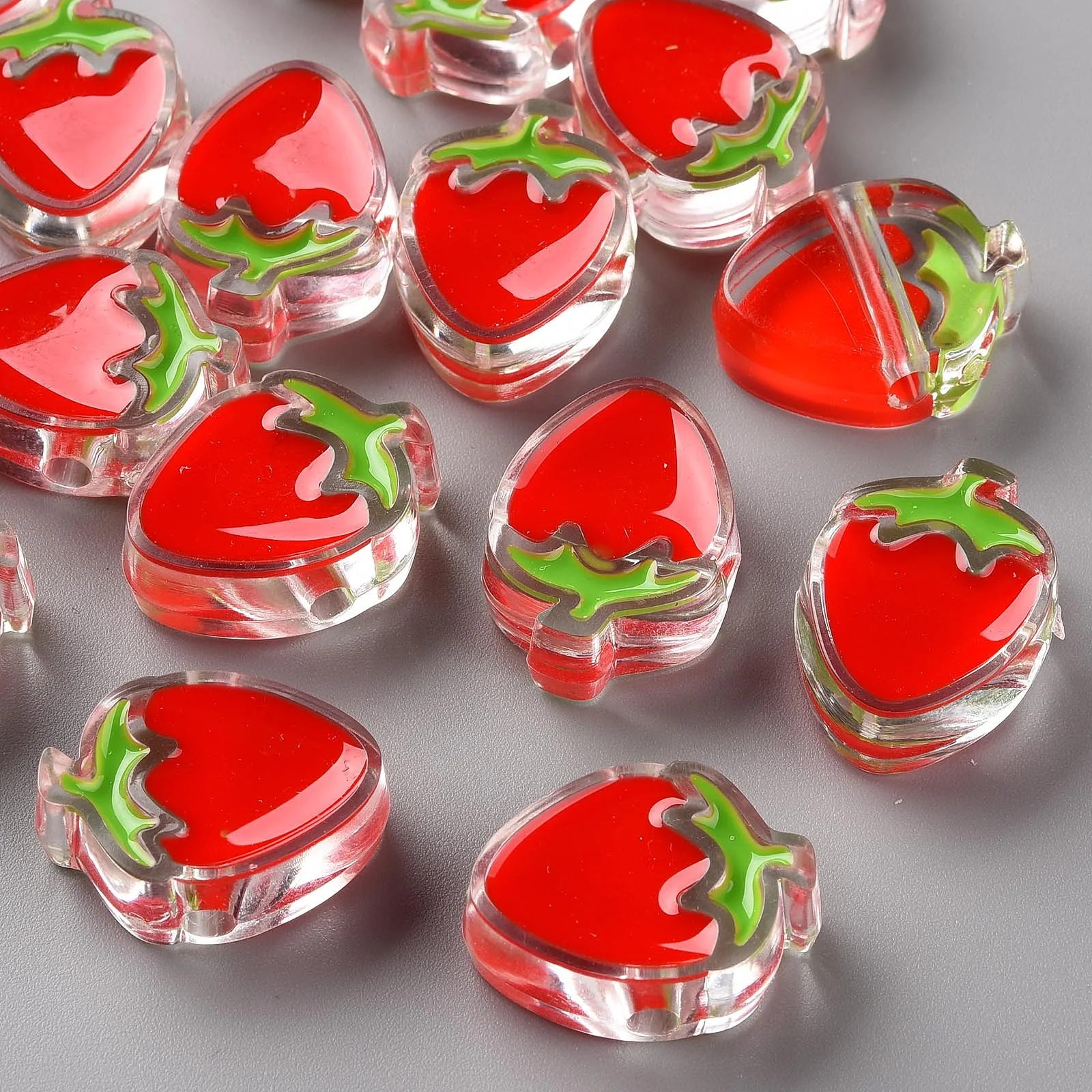 

100Pcs Strawberry Transparent Enamel Acrylic Bead Colorful Cute DIY Necklace Bracelet Earring Charms for Jewelry Making Findings