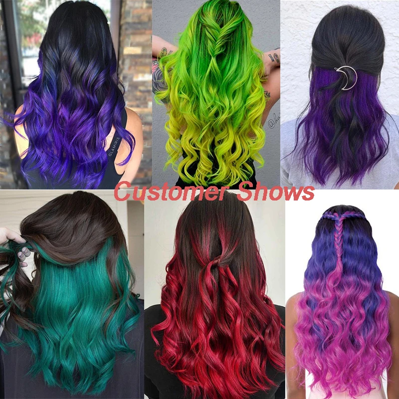 22inch Synthetic Clip On Hair Extensions Natural Rainbow Hairpieces 5 Clips in One Piece Hair Multi Colorful Body Wavy Hairpiece