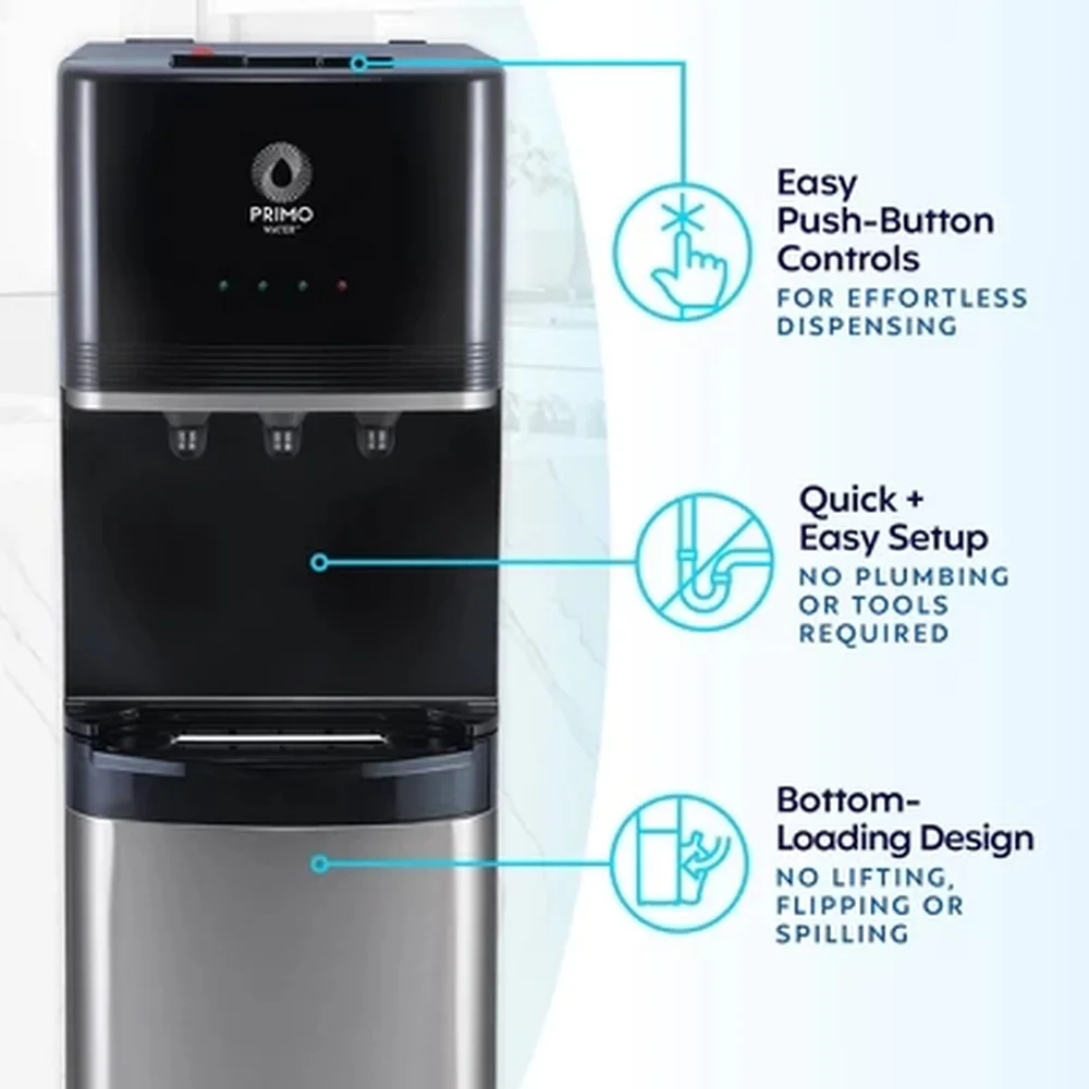 موزع مياه تحميل سفلي 3 درجات حرارة ساخنة وباردة قائمة بذاتها من الفولاذ المقاوم للصدأ 5 جالون تدفق سريع LED ضوء ليلي آمن