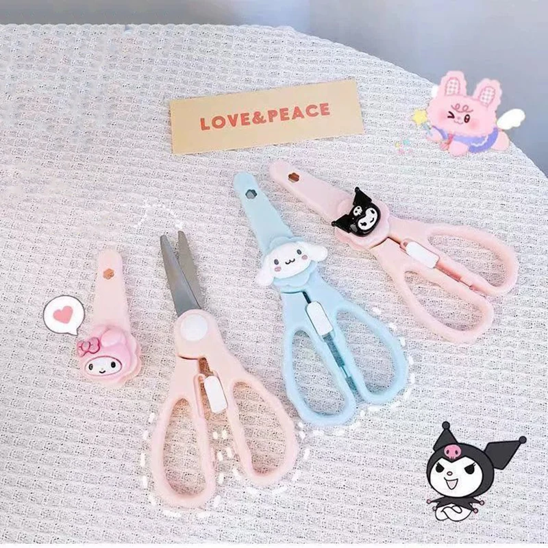 2pcs Sanrio Scissors Hello Kitty Kuromi Cinnamoroll Kids Safety Scissors With Protective Cover School Office Stationery Supplies