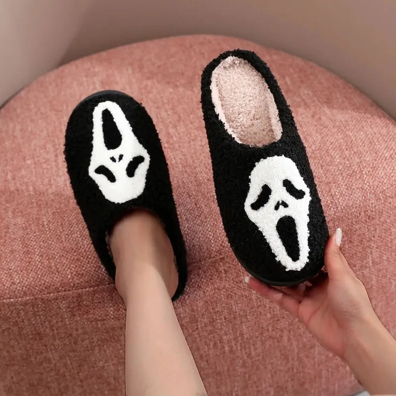 Halloween Pumpkin Cartoon Warm Winter Cotton Slote Couple Men and Women\'s Thick Sole Soft sole shoes Thicked