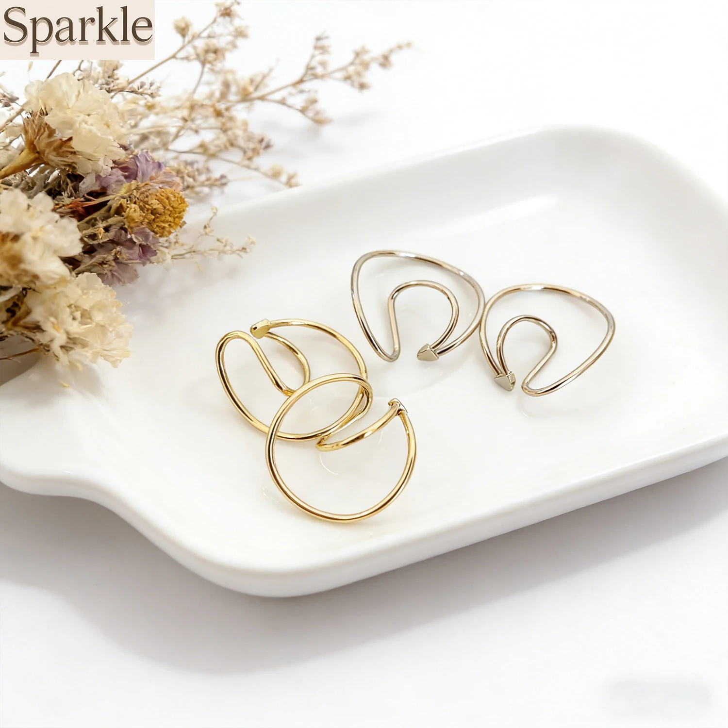 

Gold & Silver Tone No Piercing Double Hoop Clip on Earrings Minimalist Fake Piercing Jewelry Set for Women