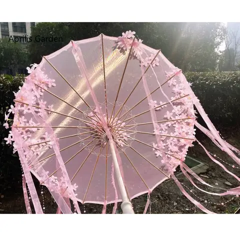 핑크 꽃 장식 우산 Hanfu 기모노 코스프레 사진 소품 공예 OilPaper 우산 파라솔 사쿠라 레이스 우산