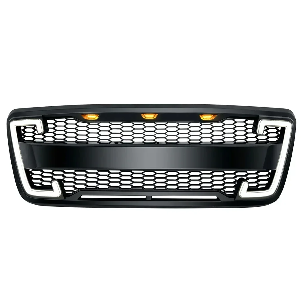 Raptor Style Mesh Grille W/DRL & Turn Signal Lights For 2004-2008 Ford F150 - Matte Black