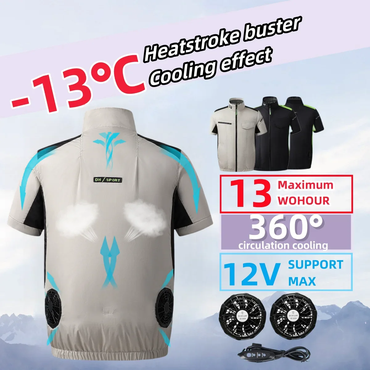 Cooling air-conditioned clothes Short sleeved men's and women's thin clothes with fans Outdoor leisure cooling work clothes