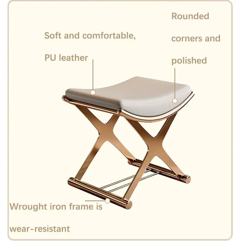 Универсальный табурет с кожаной обивкой и черным металлическим каркасом, светло-серый, 17,7 x 17,7 x 17,7