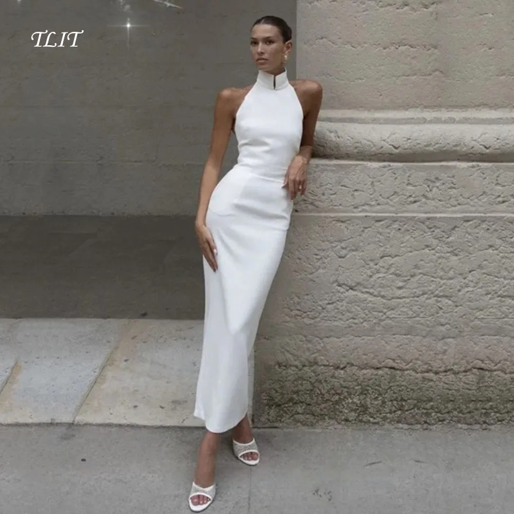 TLIT Simple White Silk Satin Mermaid Wedding Dresses Customized فساتين زفاف O-Neck Sleeveless Ankle-Length Bridal Gowns 2026