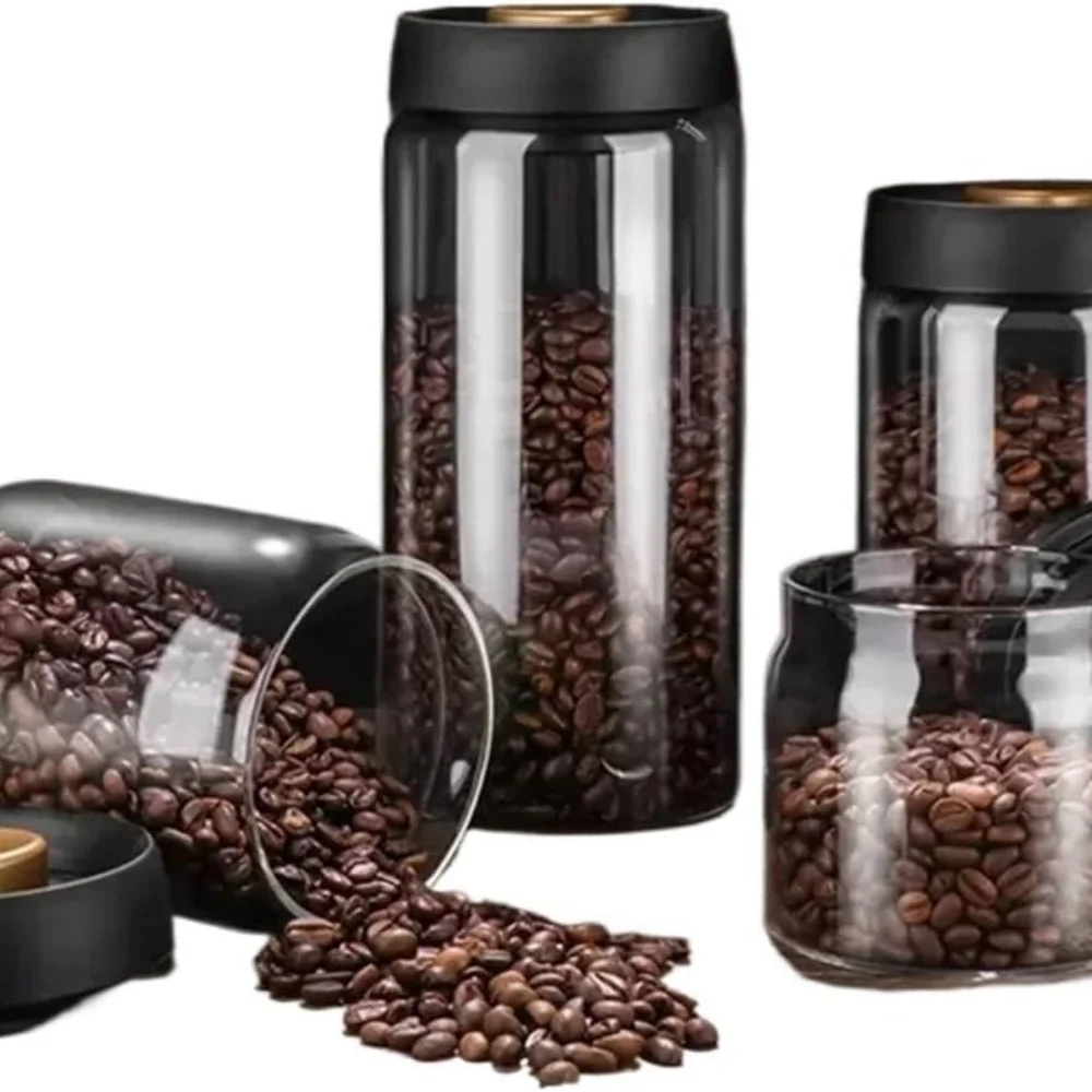 1 Pote de Vidro Transparente para Armazenamento de Alimentos com Vácuo, Hermético e à Prova de Umidade para Grãos de Café, Uso Doméstico