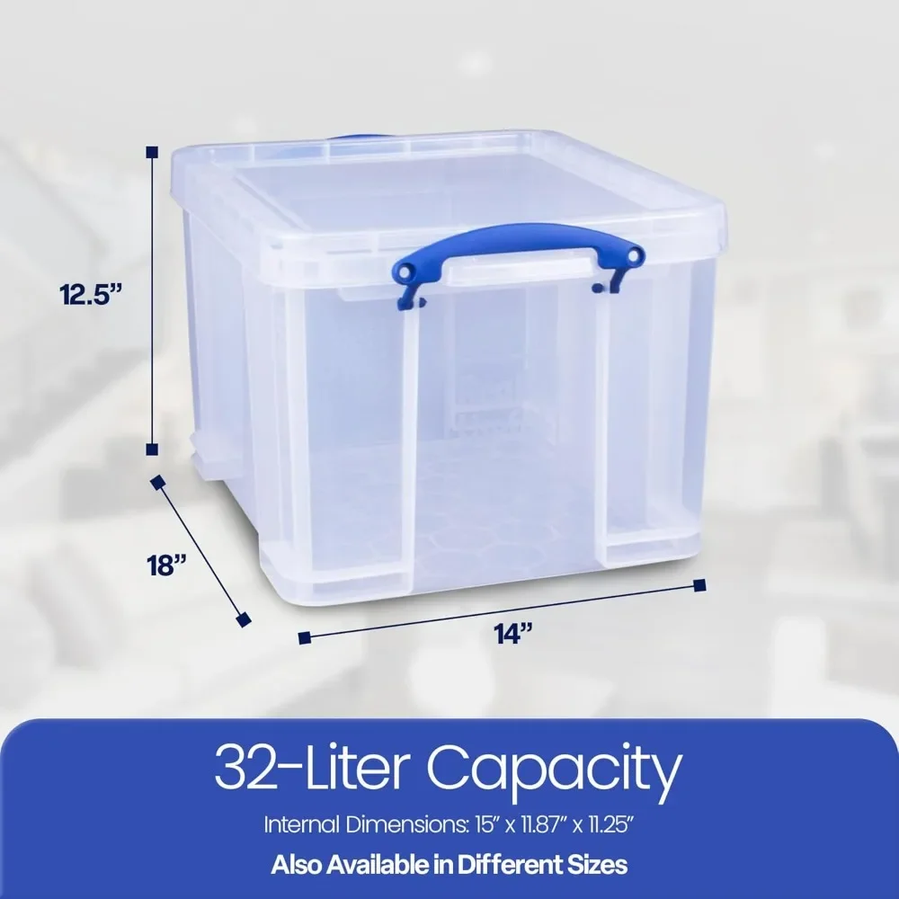 32 Liters Storage Bin Container with Snap Lid and Clip Lock Handles for Lidded Home and Office Storage Organization, 12 Pack