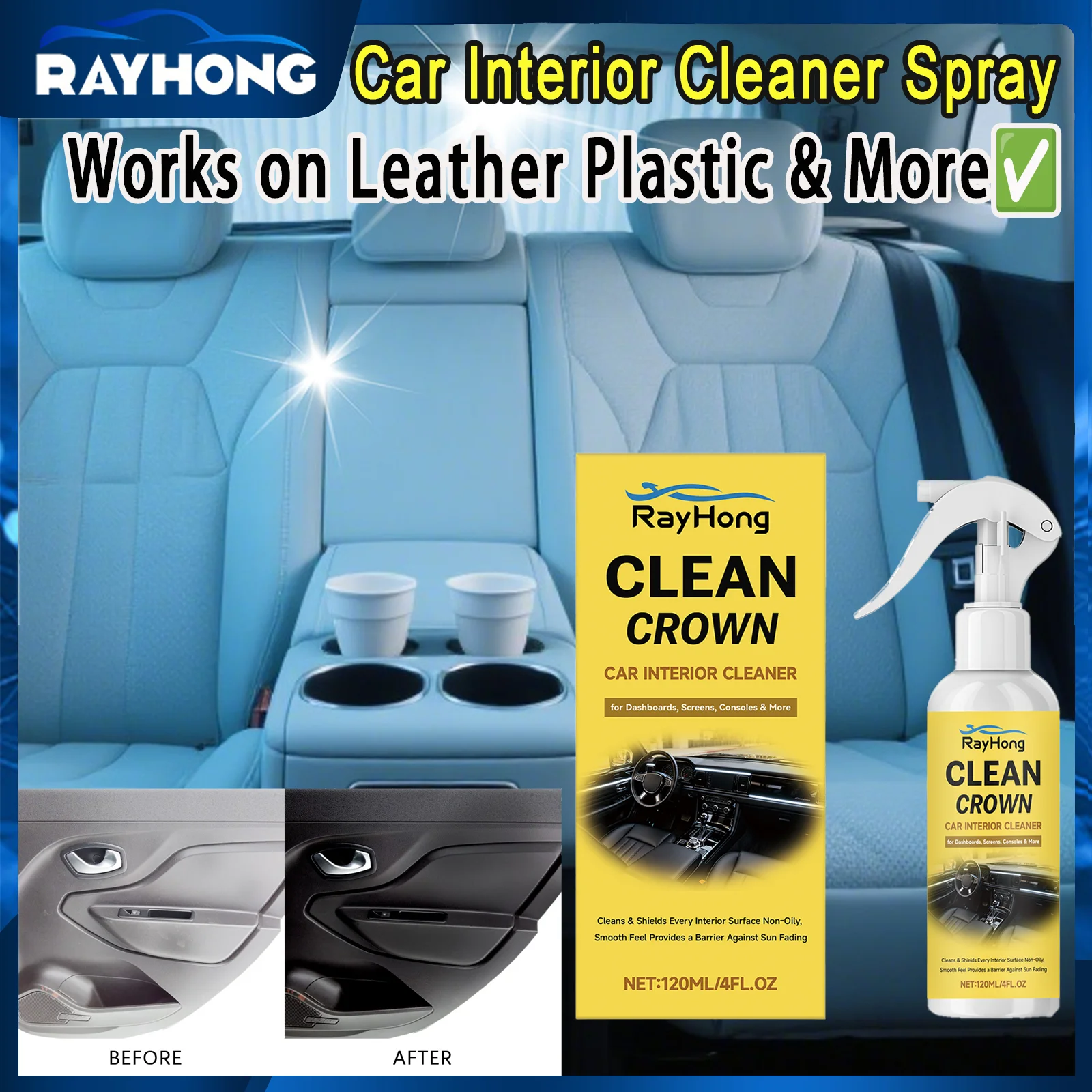 

Car Interior Cleaner Spray Powerful Stain Remover for Leather Plastic Dashboard Seats Multi Surface Automotive Cleaning Spray