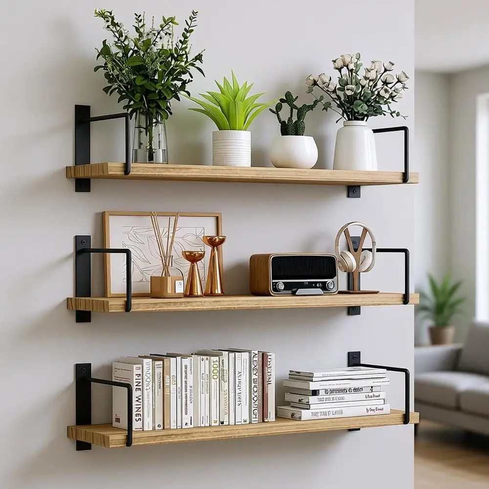 

Набор из 3-х настенных плавающих полок (24 шт.), в деревенском стиле, идеально подходят для хранения вещей в гостиной, ванной или спальне