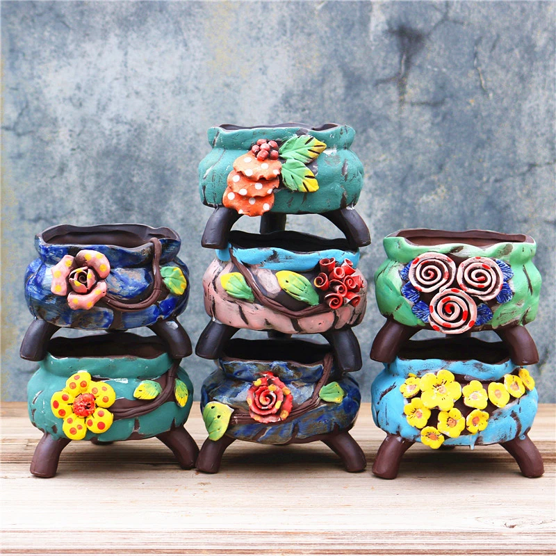 

Korean New Pinched Flower Ceramic Pot Succulent Vintage Old Pile Pots Plant With Holes Home Gardening