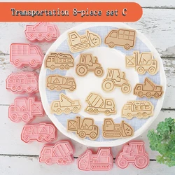 8 Pcs/set Engineering Truck Cookie Cutters Plastic 3D Cartoon Pressable Biscuit Mold Cookie Stamp Kitchen Baking Pastry Bakeware