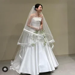 맞춤형 리본 웨딩 베일, 빗 포함, 2 레이어 신부 베일