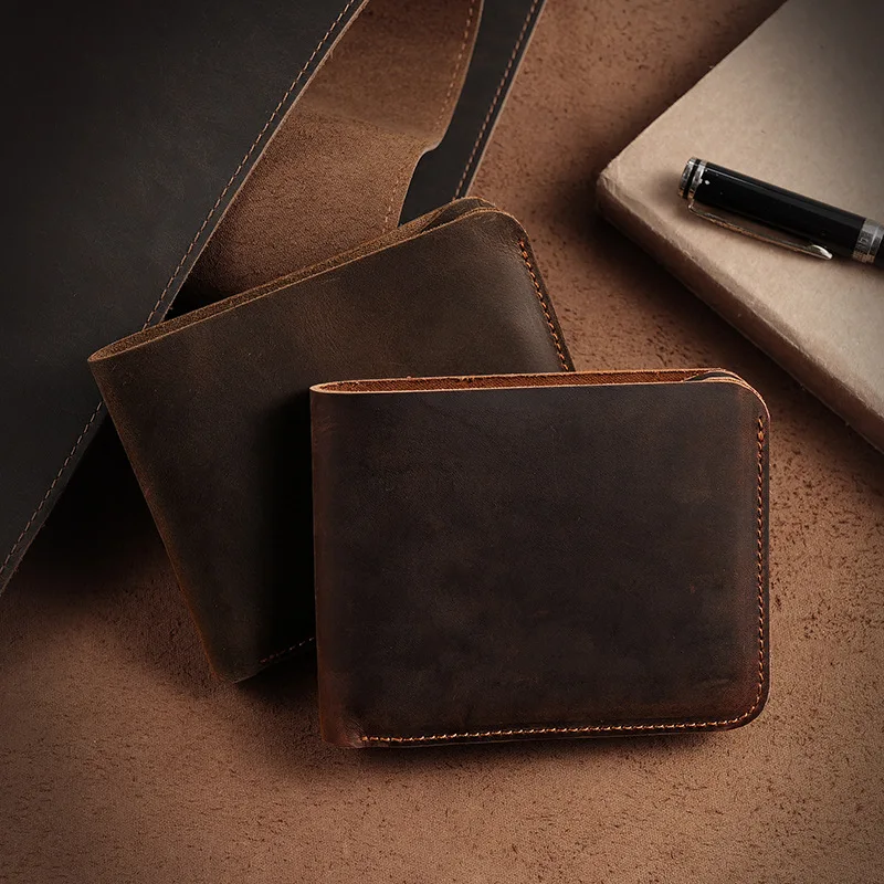Portfel z prawdziwej skóry dla mężczyzn Slim minimalistyczny design etui na karty torebka Vintage RFID blokowany Bifold portfel skórzany Crazy Horse