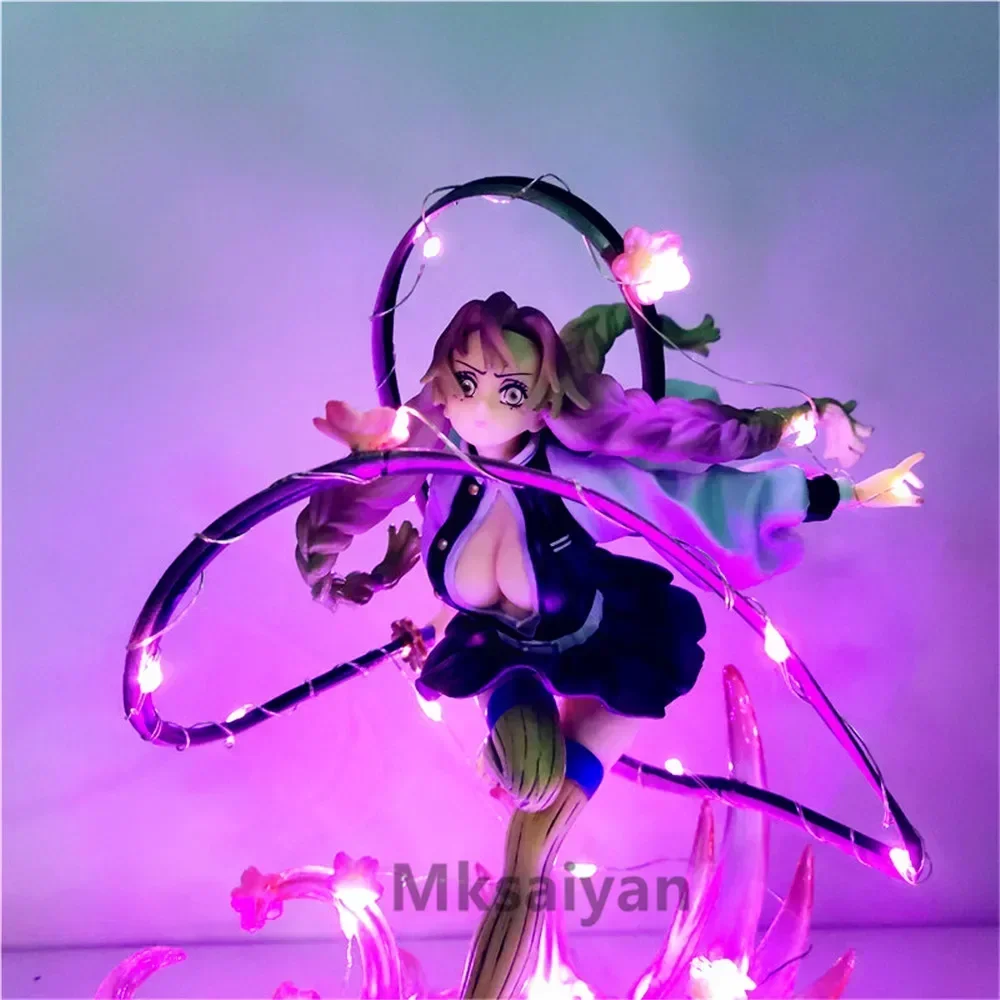 Figurines d'anime Demon Slayer Kanroji Mitsuri PVC Led jouets de bricolage Kimetsu no Yaiba 21 cm décor chambre veilleuse visuelle figurine d'action