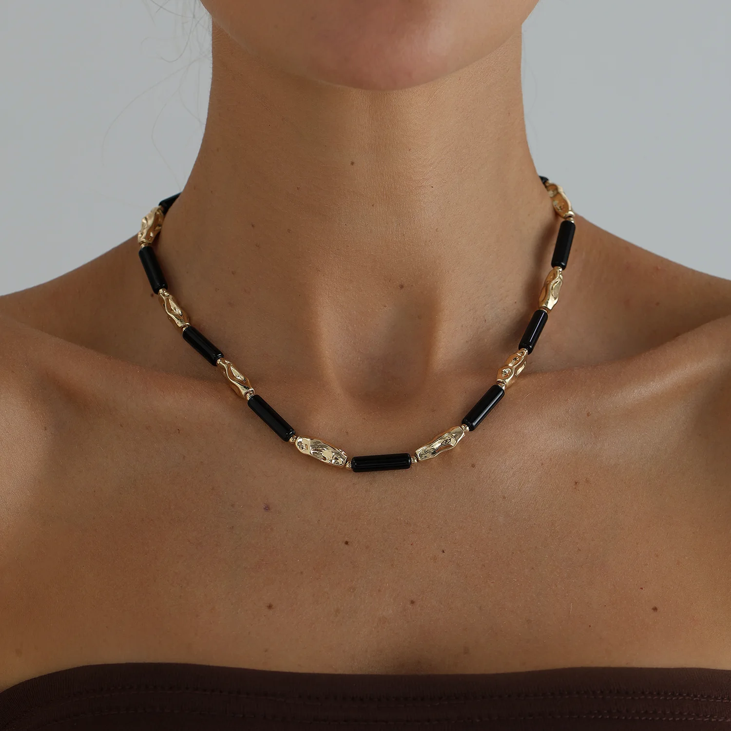 Vintage Elegant Irregular Black Long Tube Beading Necklace for Women Creative Unique Personality Luxury Daily Party Wear Jewelry