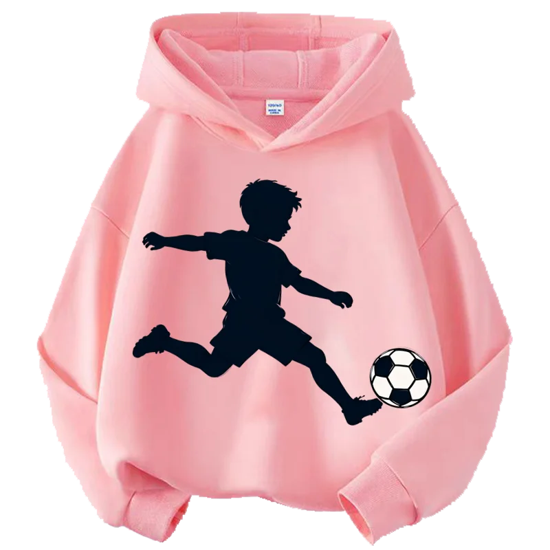 Kids Soccer Crown Graphic Hoodie Boys Girls Football Print Hooded Sweatshirt Casual Long Sleeve Sport Pullover Top