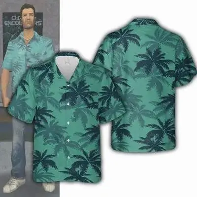 

New Men's Cuban irt Game Character Sle ort Sve Collar Fce Lined Thiened Special Wide Fit Autumn Faion