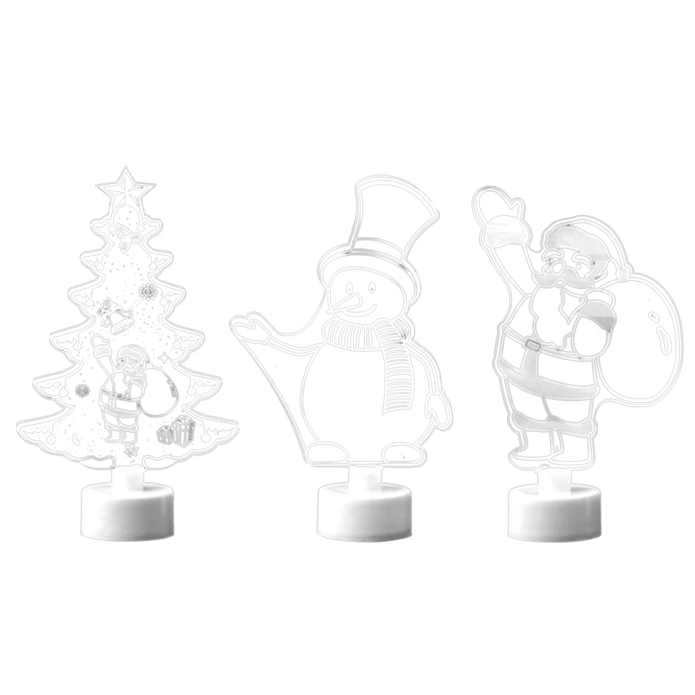 3 قطعة عيد الميلاد الاكريليك مصباح ملون تغيير ضوء الليل ديكور غرفة نوم المنزل شجرة ثلج سانتا كلوز