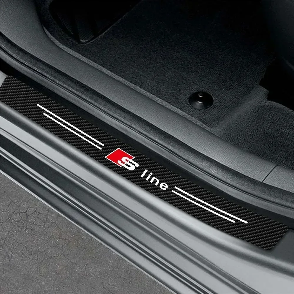 4PCS/SET Carbon Fiber Leather Car Door Sill Threshold Protector Stickers For Audi Sline  A3 8P 8L 8V A4 B8 B6 B7 B9 A6 S5 S6 C6