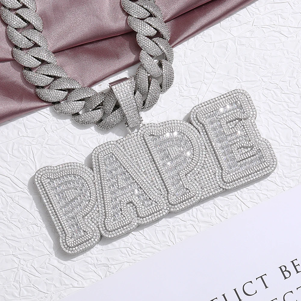 

ICE CHARMI Роскошный индивидуальный кулон с фианитом 22 мм, кубинская цепочка, блестящие цепочки с кубическим цирконием, откидная застежка, ожерелье в стиле хип-хоп, колье