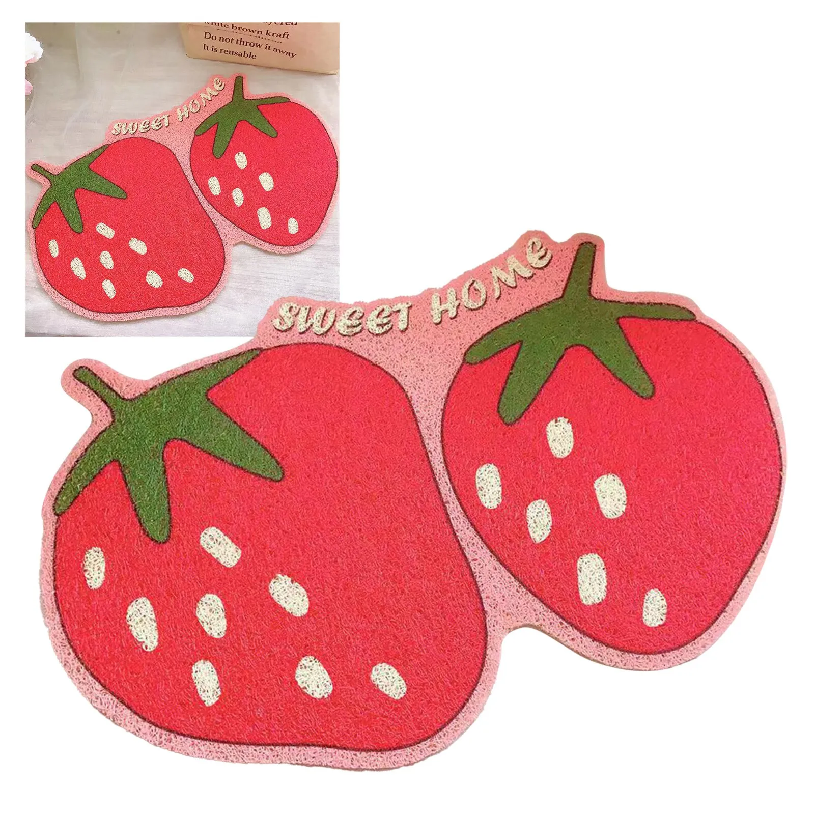 Cat Litter Mat Fruit Shape Skid Resistance Flexible Easy to Clean Pet Food Catching Placemat for Pet Cat Strawberry 40x60cm