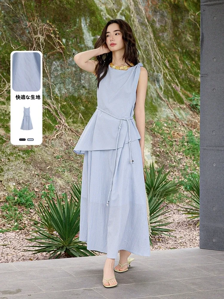 

Fashionable Commute Sleeveless Dress Women's Midsummer New Style Simple Design Long Dress Standard Fit A-Line Skirt Dress