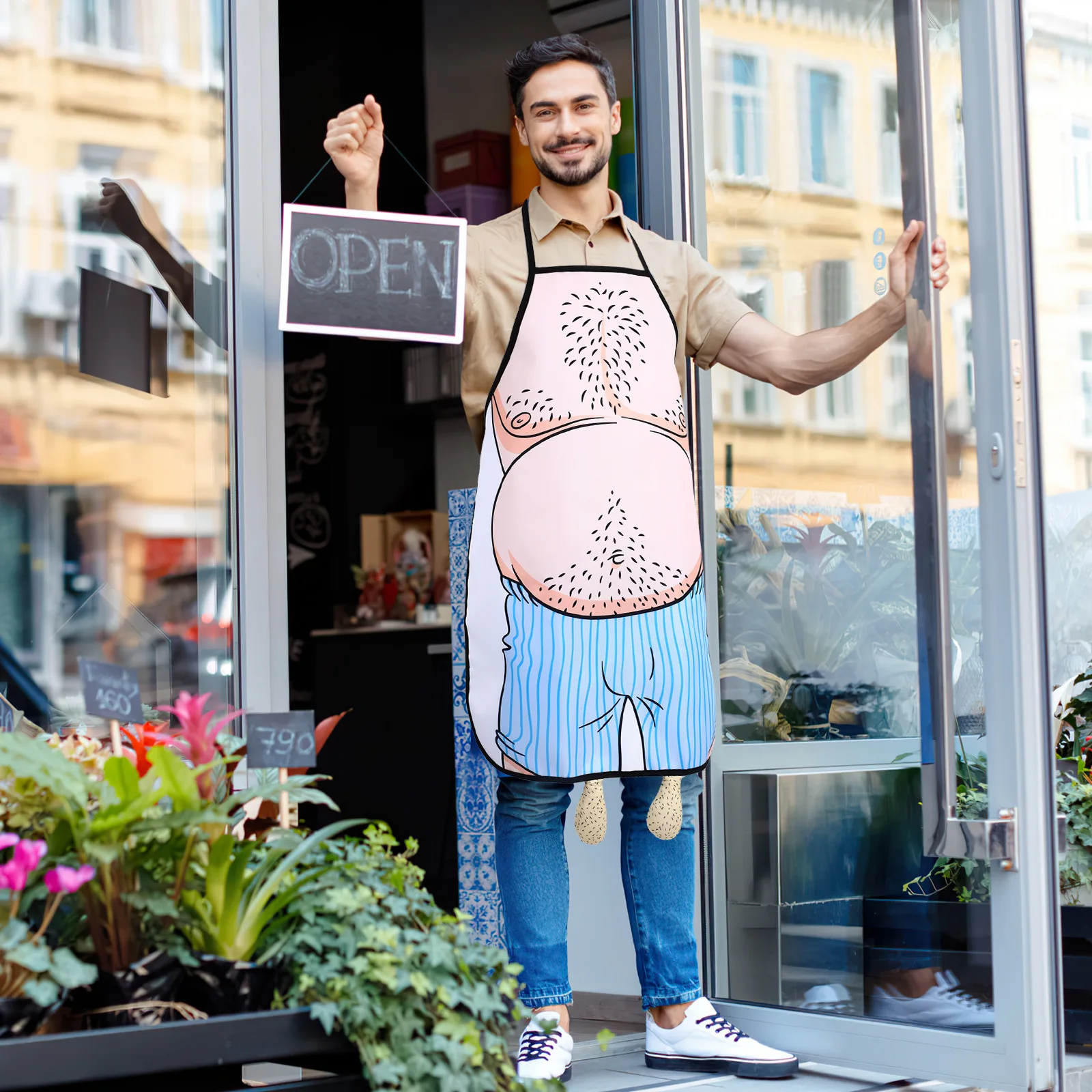 

Cool Printed Apron Funny Wacky Belly Man Design Machine Washable for Cooking Grilling Outdoor Bbq Baking Kitchen Use Unisex Gift